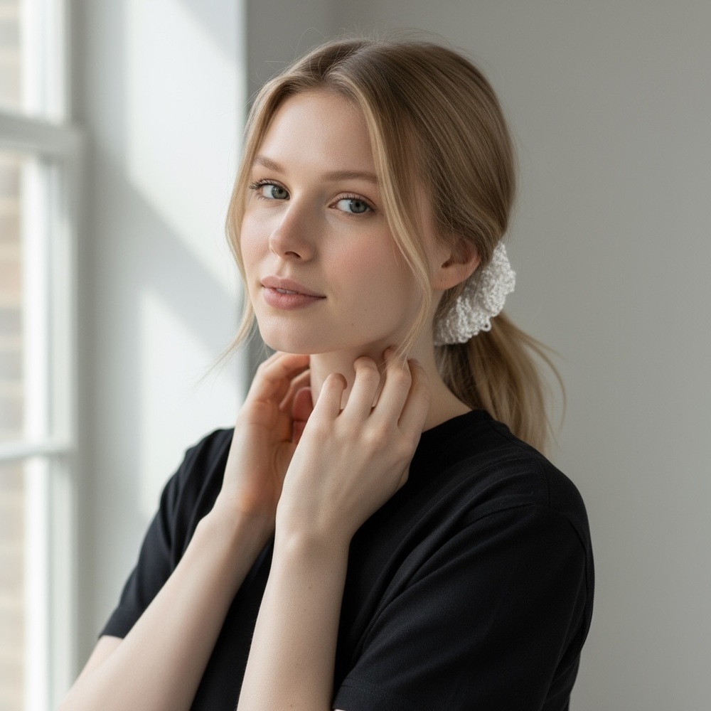 3/$12 Elegant White Hair Scrunchie - Picture 2 of 6